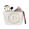 Gold Initial Personalized Makeup Bag for Women, Monogrammed Canvas Cosmetic Pouch (White, 10 x 3 x 6 In) - 4 of 4