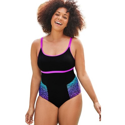 Swimsuits For All Women's Plus Size Chlorine Resistant H-back Sarong Front  One Piece Swimsuit - 10, Black : Target