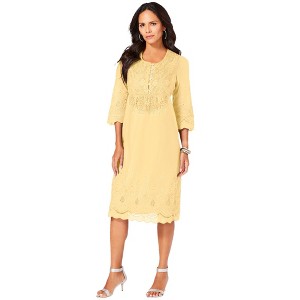 Roaman's Women's Plus Size Cotton Lace Dress - 1 of 4