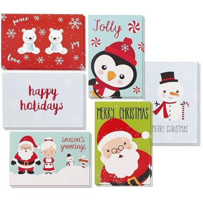 Photo 1 of 48-Pack Christmas Greeting Card – Assorted Holidays Xmas Cards in 6 Festive Character Designs  Polar Bears, and Snowflakes, Envelopes Included, 4 x 6"