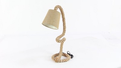 Brown Jute Rope Styled Abstract Desk Lamp with Empire Shade