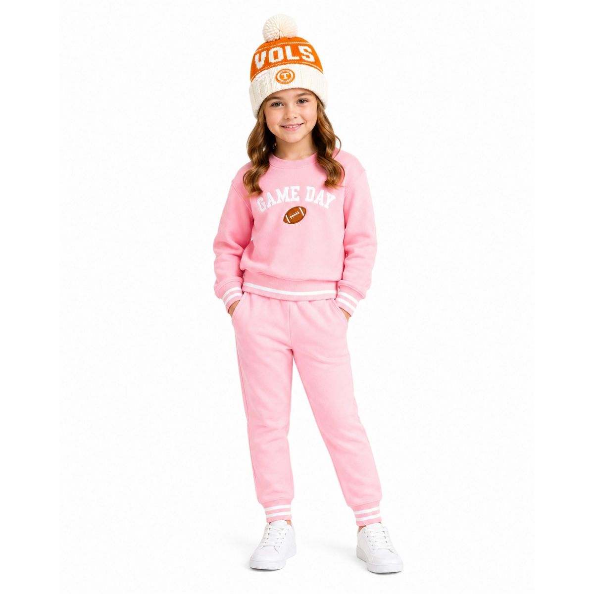 Bits & Bows Officially Licensed Tennessee Volunteers Bobble Hat, Orange/White - thumbnail 3