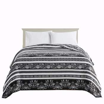 Plazatex Odelia Printed Luxurious Ultra Soft Lightweight Bed Blanket Black & White