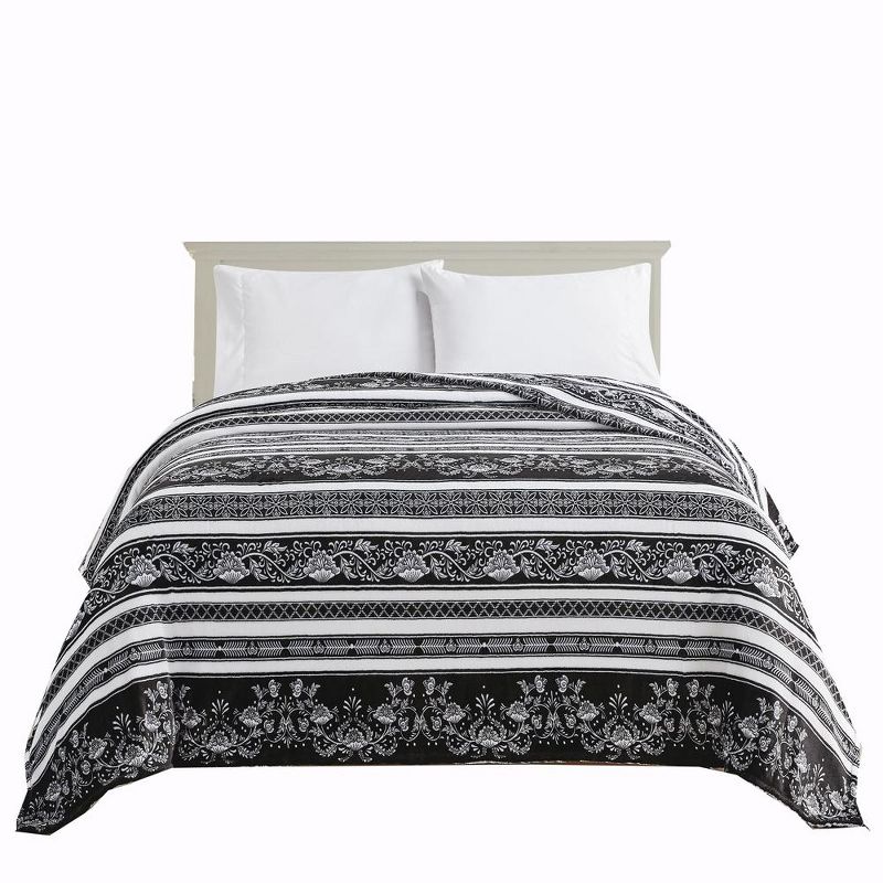 Plazatex Odelia Printed Luxurious Ultra Soft Lightweight Bed Blanket Black & White, 1 of 5
