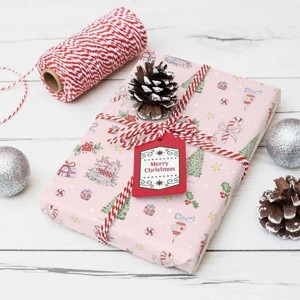 Pink Christmas Wrapping Paper for Girls, 4 Jumbo Sheets 28 x 40 Inches, Candy Cane Gift Wrap for Xmas Gifts, Birthdays & Winter Celebrations - 1 of 3