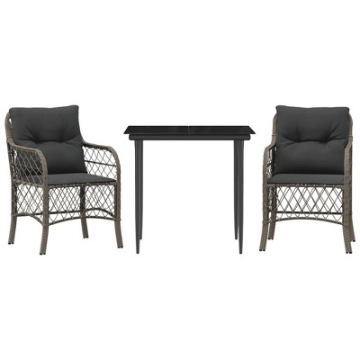 vidaXL Bistro Set Grey PE Rattan Compact Removable Covers Bistro Set