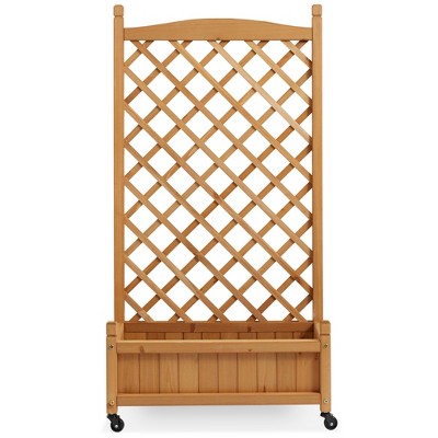 48" Natural Wood Raised Garden Bed with Trellis and Wheels