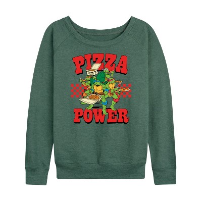 Women's - Teenage Mutant Ninja Turtles - Pizza Power Lightweight French Terry Wide Neck Long Sleeve Shirt