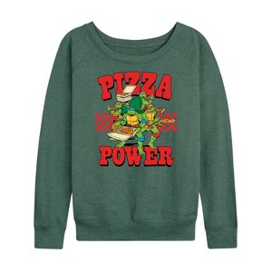 Women's - Teenage Mutant Ninja Turtles - Pizza Power Lightweight French Terry Wide Neck Long Sleeve Shirt - 1 of 4