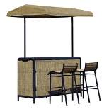 Outsunny 3 Piece Outdoor Bar Set for 2 with Canopy, Rectangular Table with Storage Shelves & Two Bar Chairs, Breathable Mesh