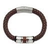 Black Bow Jewelry Men's Stainless Steel & Brown Leather Bead Accent Bracelet, 8.25 Inch - 2 of 4