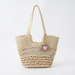 Alilang Woven Look Straw Tote Bag with Braided Handles and Charm
