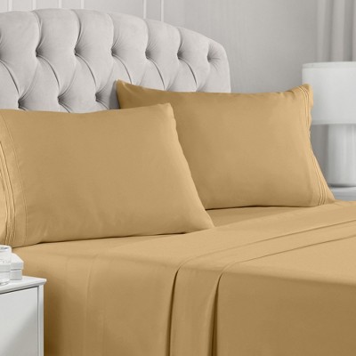 Tan King Hypoallergenic Embroidered Microfiber Pillowcase Set