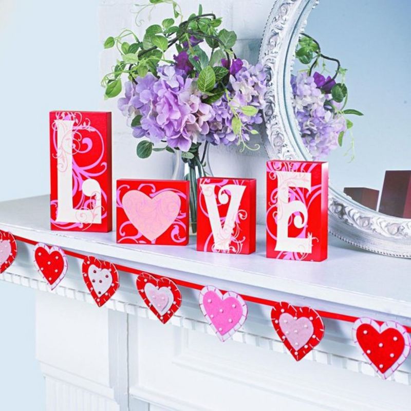 Fun Express Red Love Wood Blocks With Heart Home Décor 4 Pieces, 2 of 4