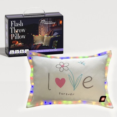 13" x 18" LOVE Embroidered LED Throw Pillow – Decorative Flashing Light Pillow for Sofa, Patio, Camping, and Holiday Decor