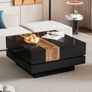 Whisen High Gloss Extendable Coffee Table with Sliding Tabletop and Hidden Storage Compartment - 1 of 4