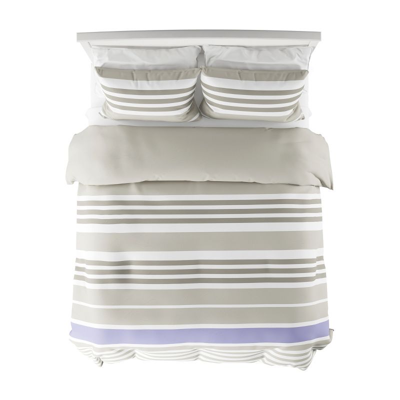3-Piece Comforter and Sham Set - "Seaside Lavender" Reversible, Hypoallergenic, Soft, Microfiber Striped Down Alternative Bedding (Full/Queen), 5 of 9