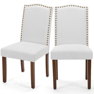 IULULU 2-Piece Modern Leather Dining Chairs with Nailhead Trim & Wood Legs, Mid-Century Style - 1 of 1
