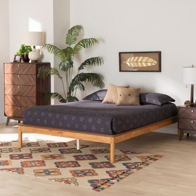 Baxton Studio Efren Mid-Century Modern Honey Oak Finished Wood Bed Frame