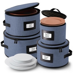 StorageBud Fine China Storage Containers, Durable Dinnerware Storage Set, Hard Shell Quilted Dish Storage Boxes with Felt Dividers - 1 of 4