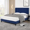 Homhougo Full Platform Bed Frame with Upholstered Headboard and Wingback, Button Tufted Design, Easy Assembly, Dark Blue - 3 of 4
