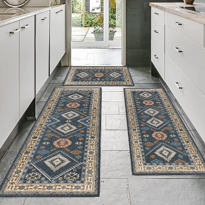 DOMETOUR Farmhouse Kitchen Rugs Set of 3 Washable Throw Rugs with Rubber Backing Non Slip Floor Mats Carpet for Kitchen, Laundry Room