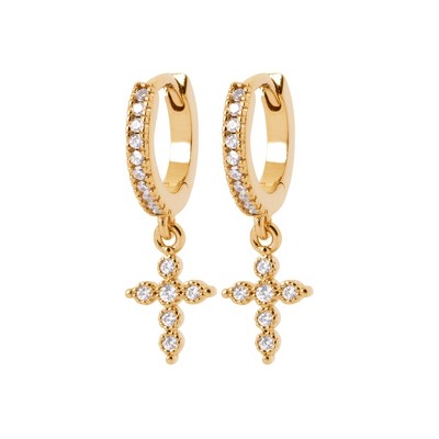 Saint Roman Sterling Silver Hoop Earrings with Zirconium Oxide, Rhodium Plated, 0.65" x 0.65"