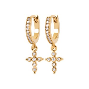 Saint Roman Sterling Silver Hoop Earrings with Zirconium Oxide, Rhodium Plated, 0.65" x 0.65" - 1 of 3