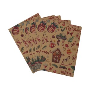 Unique Bargains Gift Wrap Paper Christmas Yellow Kraft 27.56"x19.69" 5Pcs - 1 of 4