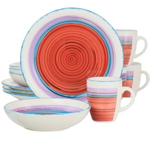 Gibson Home Richvale 12 Piece Round Durastone Dinnerware Set in Red - 1 of 4