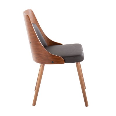 Anabelle Walnut Wood and Brown Faux Leather Side Chair Set