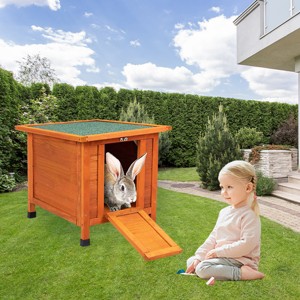 DOMETOUR Modern Wooden Rabbit Cat Dog Hutch, Indoor/Outdoor Retreat House with Openable Roof for Small Pets, Weatherproof - 1 of 4