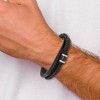 Chisel Stainless Steel Polished Black Leather Multi Strand 8.5" Bracelet - 4 of 4