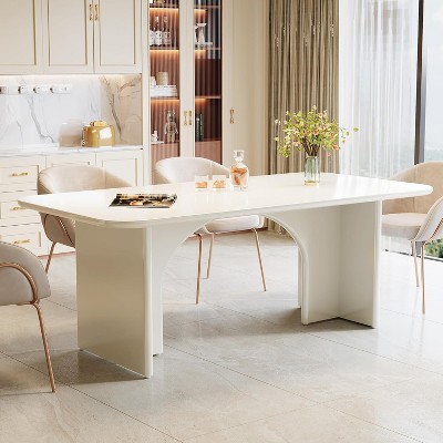 White MDF Contemporary Rectangular Dining Table with Arched Legs