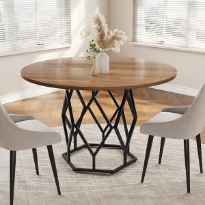 47" Farmhouse Wood Kitchen Table, Round Dining Table for 4-6 People, Modern Circle Dining Table with Sturdy Base, for Dining Room, Living Room - 1 of 4