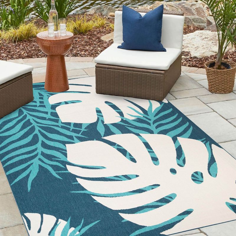 Modern Oversized Tropical Leaves Coastal Indoor Outdoor Area Rug by Blue Nile Mills, 2 of 7