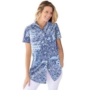 Woman Within Women's Plus Size Petite Perfect Short Sleeve Shirt - 1 of 4