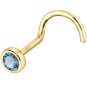 Jewelry Avalanche 22G 14K Gold Bezel-set Aquamarine Nose Screw Nose Stud - 1 of 3