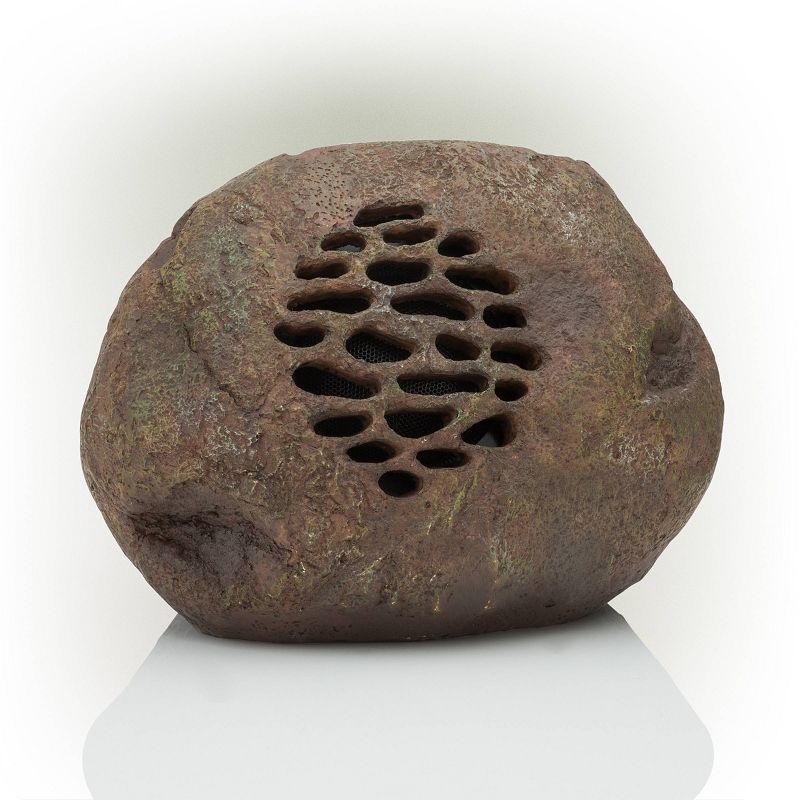 Set of 2 Outdoor Waterproof Bluetooth Solar Wireless Resin Rock Speakers Brown - Alpine Corporation, 5 of 9