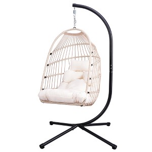 Maliang Outdoor Egg Hanging Chair with Stand, Patio Wicker Swing Egg Chair - 1 of 4