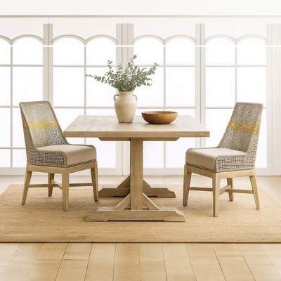 Royal Hampton Set of 2 Dining Chairs | Handcrafted Mango Wood | Cotton Rope Weaving | Beige Cushion