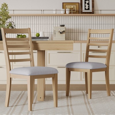 Set of 2/4 Farmhouse Dining Chairs Upholstered Dining Chairs Armless Chairs with High Ladder Back, Natural/Brown+Beige-ModernLuxe