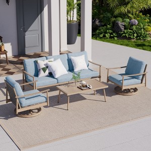 HAPPATIO Patio Outdoor Furniture Set,4 Piece Aluminum Patio Conversation Set with Coffee Table, Swivel Chairs and 3-Seat Sofa for Yard Deck Poolside - 1 of 4