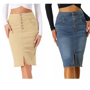 INSPIRE CHIC Women's High Waist Split Hem Casual Denim Pencil Skirt 2 Packs - 1 of 4