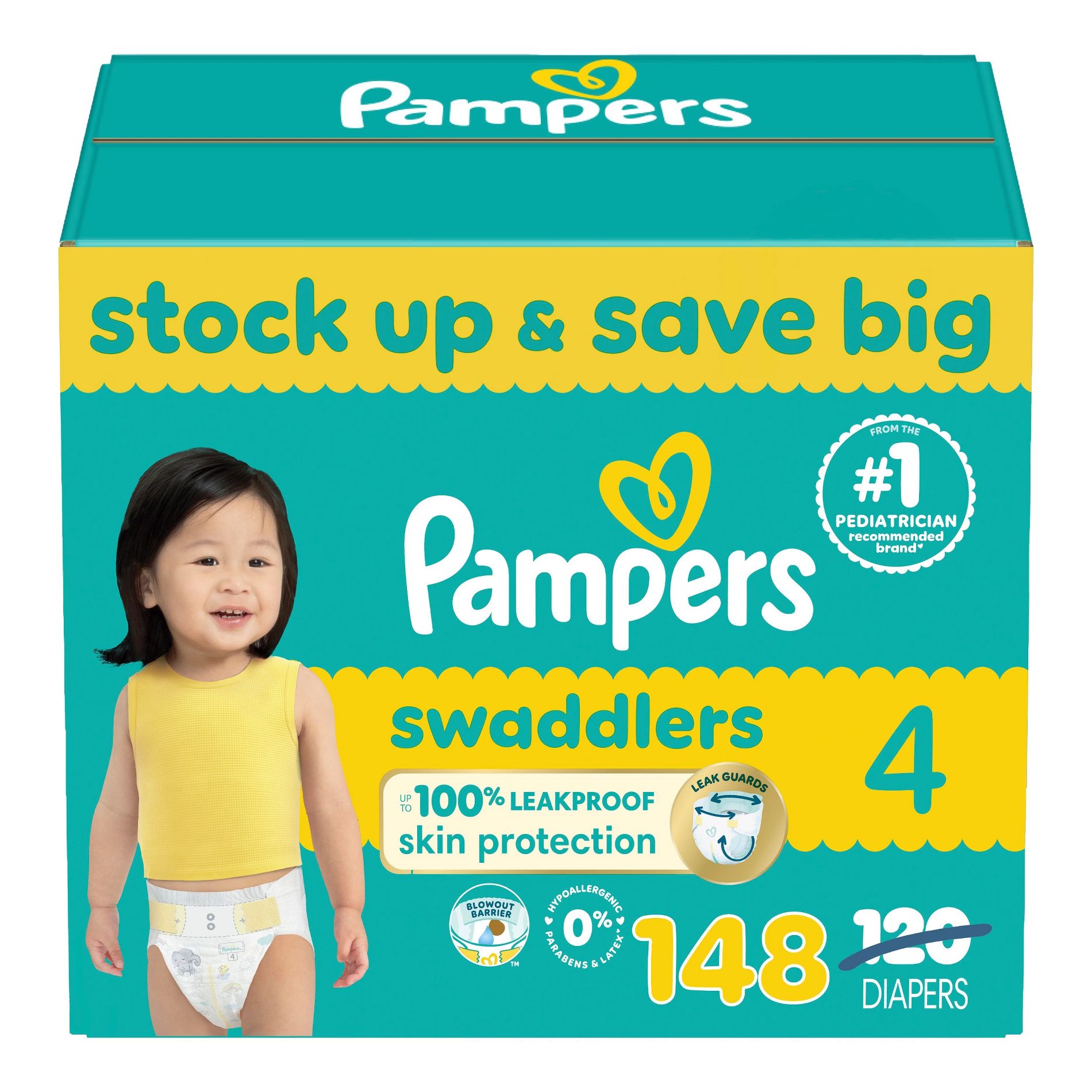 Pampers Swaddlers Sensitive Disposable Diapers - Size 4 - 148ct