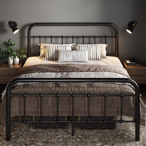 Allewie Metal Platform Bed Frame with Victorian Style Wrought Iron-Art Headboard/Footboard, No Box Spring Required - 1 of 4