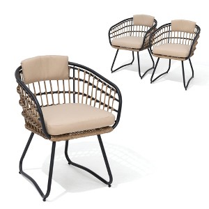 Crestlive Products Patio Rattan Dining Chairs Set Outdoor Dining Chairs with Cushions and Armrest Wicker Dining Armchairs Porch Chairs - 1 of 4