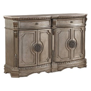 Northville 68" Marble Top Server with Storage, Antique Silver - Acme Furniture: No Assembly, Scrolled Motifs - 1 of 4