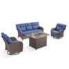 Buenhomino 4PCS PE Rattan Conversation Set with Outdoor Fire Table, Brown Wicker Swivel Patio Chairs with Sofa and Propane Fire Pit Table - 2 of 4
