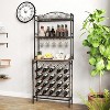 Wine Rack 3-Tier Liquor Storage Shelf with Hanging Wine Glass Holder and Fences, Large-Capacity Floor Liquor Stand with 20-Bottle for Home Bar - 3 of 4